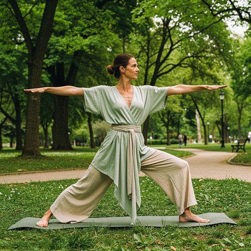 Participantes en una clase de Vinyasa Flow, conectando sus movimientos con la música suave.